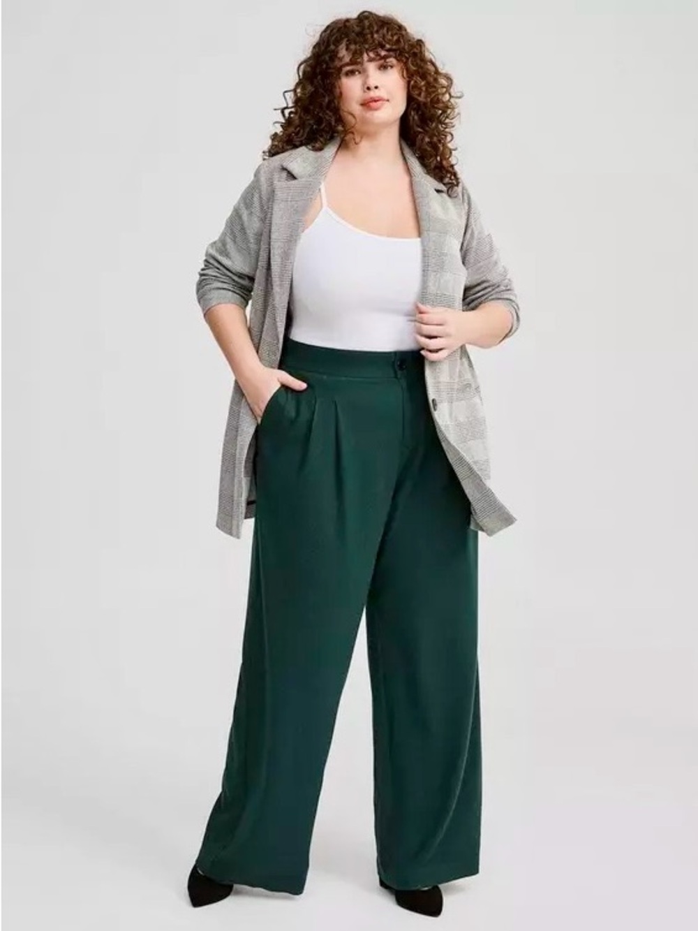 Torrid Wide-Leg High-Waist Trousers in Dark Green / Army Green